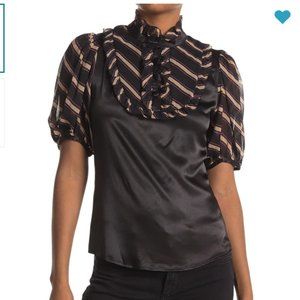 Vertigo Ruffled Chiffon & Satin Blouse